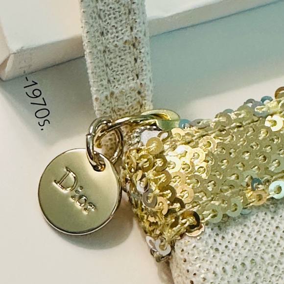 DIOR j’adore Gold Sequin Zipper Bag Pouch with Logo Charm + Box NIB - Picture 3 of 5